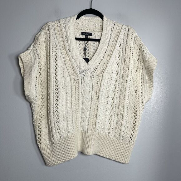 RAG & BONE Jolie Sleeveless Vee Cable Sweater Large Ivory NEW Chunky Knit Fall - Picture 2 of 10